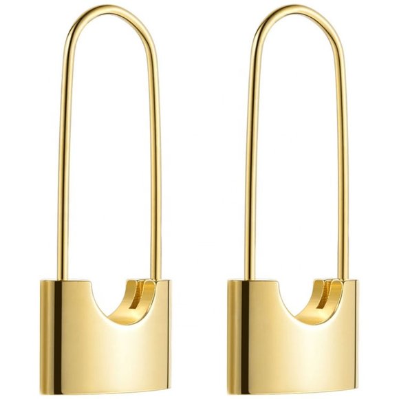 Jewelry - NEW 18K Gold Stainless Steel Lock Earrings